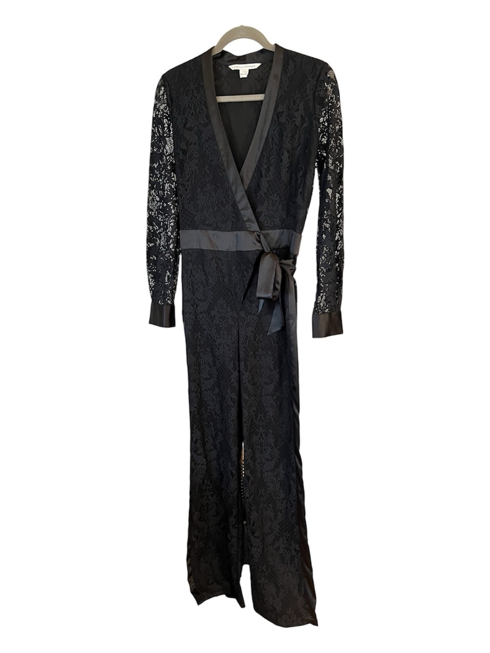 Diane von Furstenberg Goth Black Floral Lace Wrap Jumpsuit